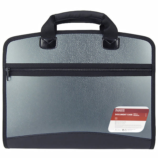 Briefcase, А4, 4-partitions, metallic grey