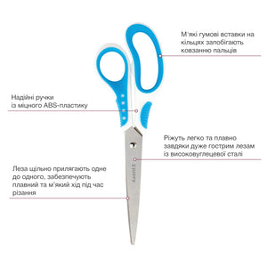 Büroscheren Axent Shell 6305-02-A, 21 cm, mit gummierten Komfort-Griffen, weiß-slau