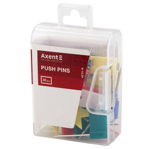 Push pins "flags" Axent 4215-A, 30 pcs., assorted colors, plastic container