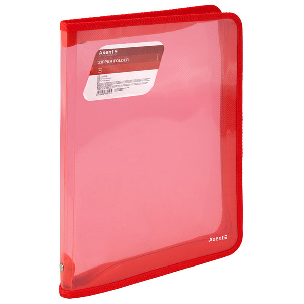 Reißverschluss-Mappe Axent 1801-24-A, A4, transparent rot