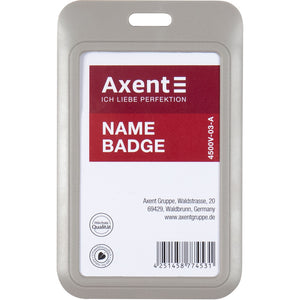 Name badge Axent 4500V-03-A, vertical, PP, light grey