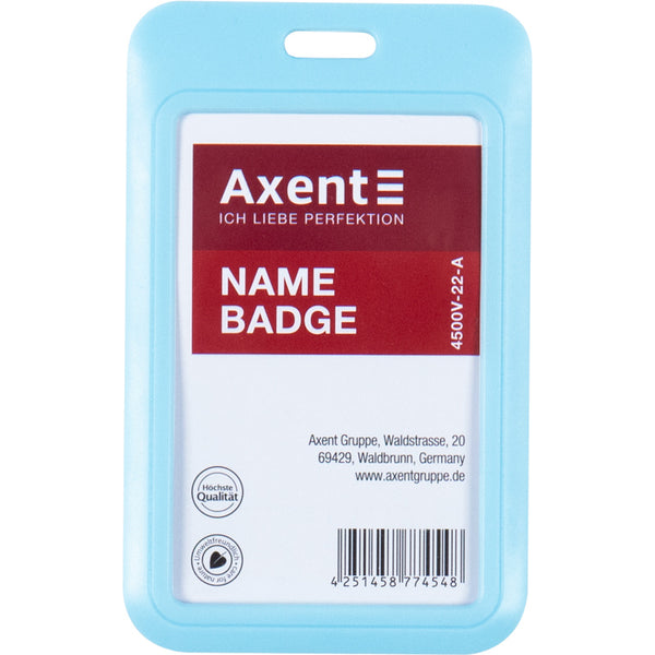 Name badge Axent 4500V-22-A, vertical, PP, light blue