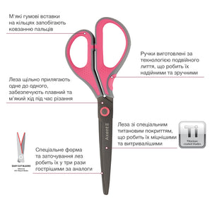 Büroscheren Axent Titanium Lite 6406-02-A, 19 cm, mit gummierten Komfort-Griffen, grau-rosa