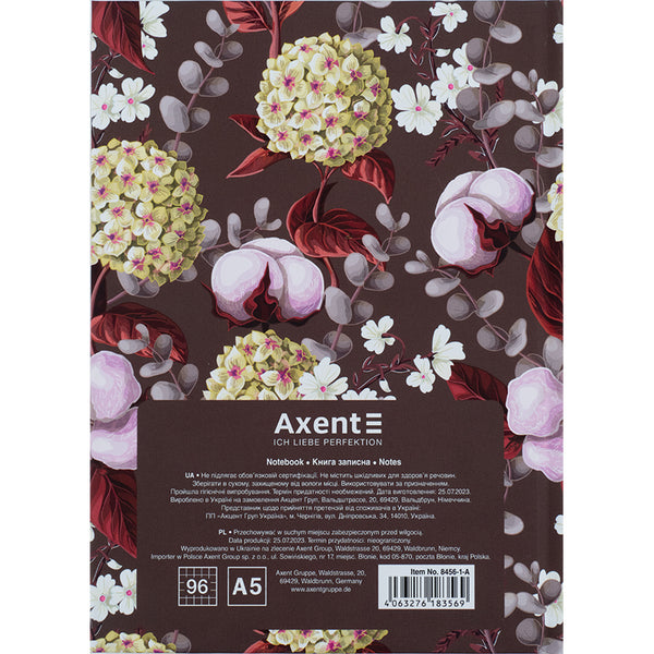 Notebook Axent Bloom 8456-1-A, А5, 96 sheets, squared, brown