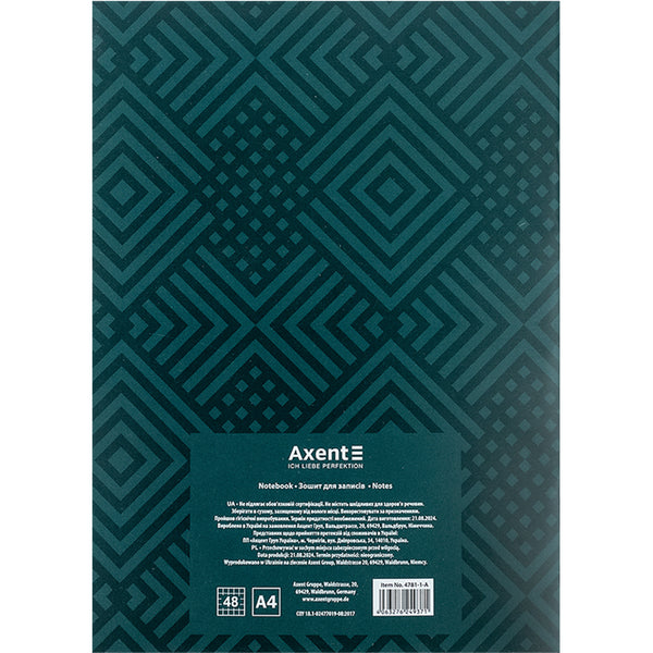 Notizbuch für Notizen Axent 4781-1-A, A4, 48 Blätter, Zelle, dunkelgrün