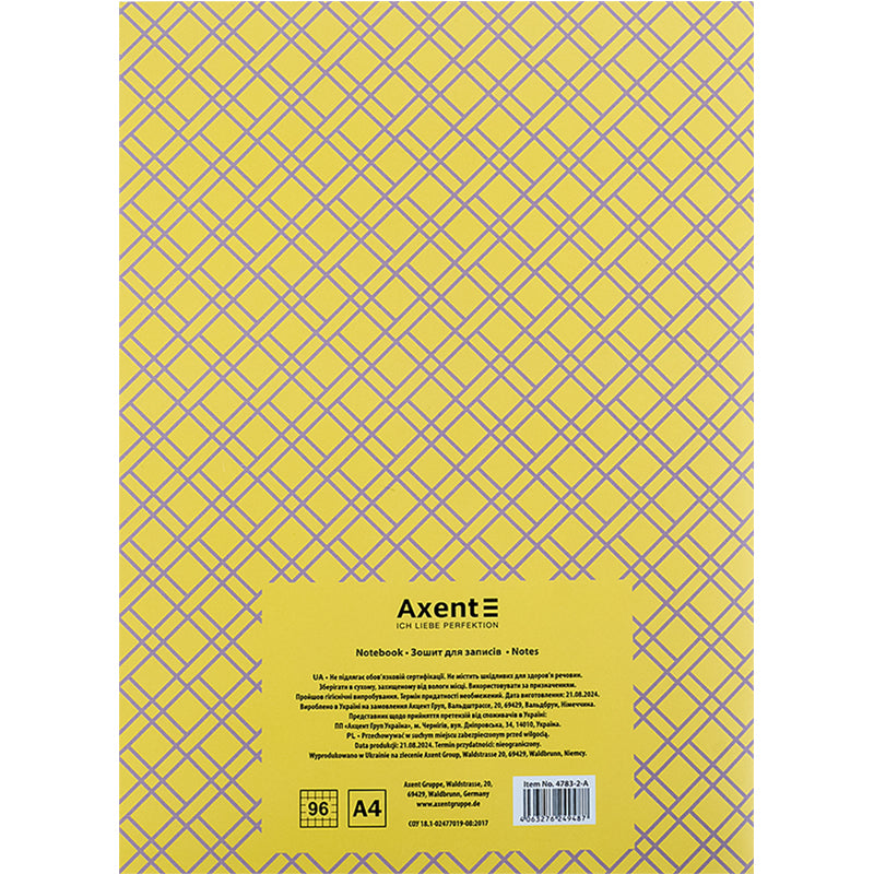 Notizbuch für Notizen Axent 4783-2-A, A4, 96 Blätter, Zelle, gelb