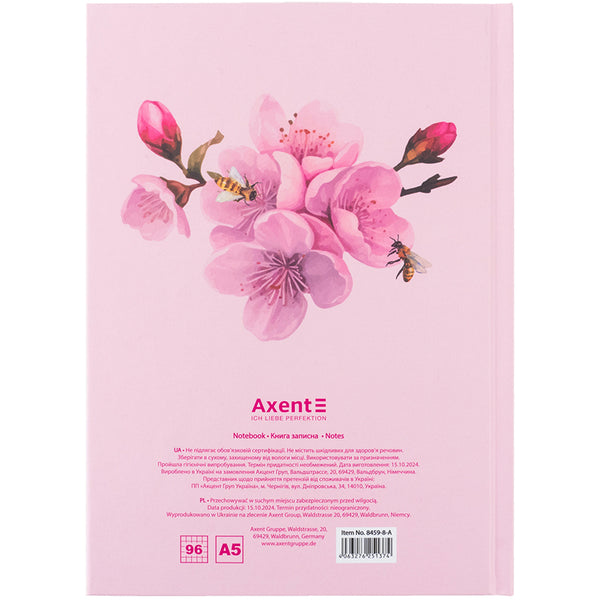 Notebook Axent Bloom 8459-8-A, A5, 96 sheets,  squared, hard cover