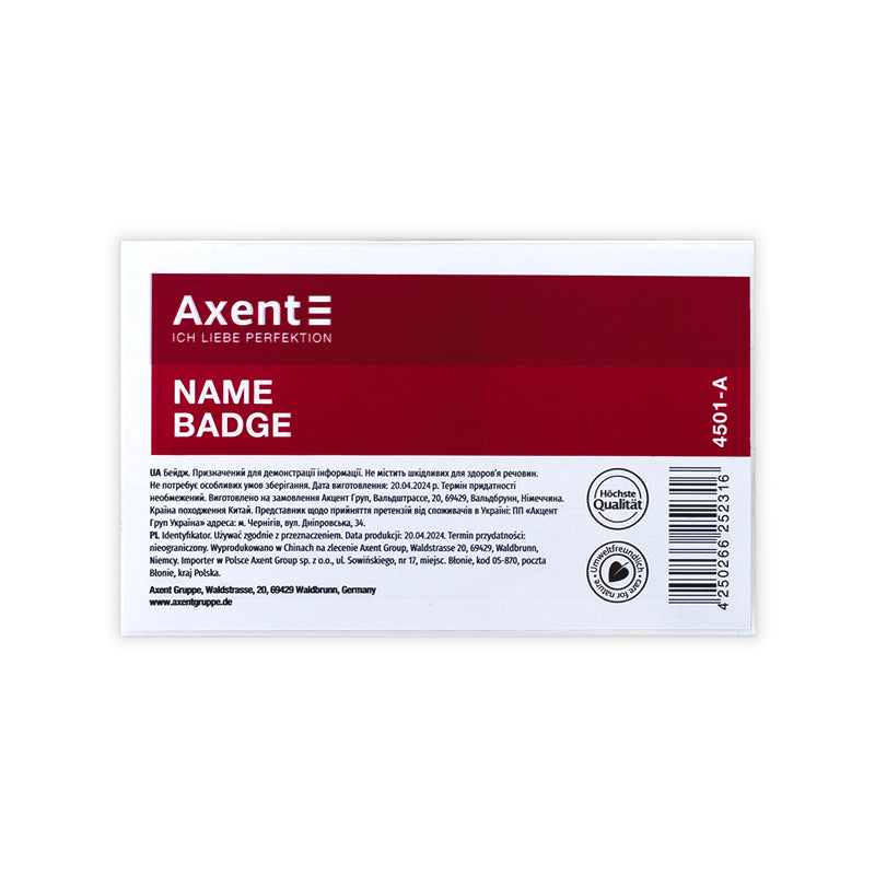 Horizontaler Badge mit Nadel Axent 4501-A