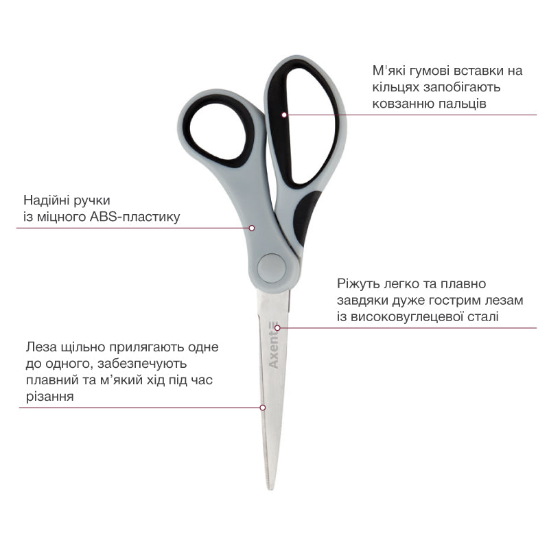 Büroscheren Axent Duoton 6301-01-A, 18 cm, mit gummierten Komfort-Griffen, grau-schwarz