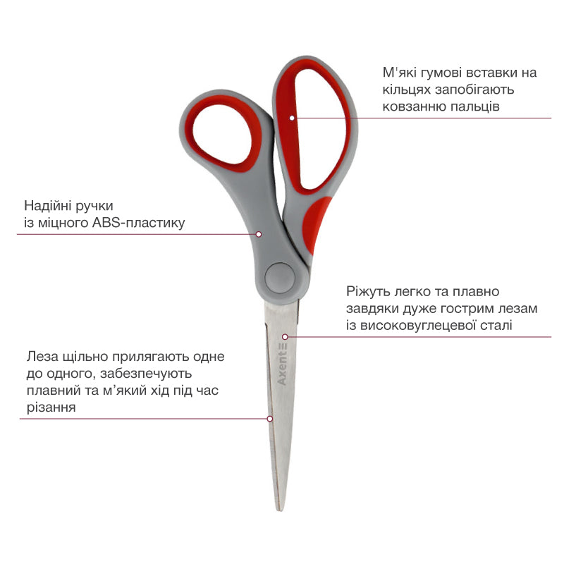 Büroscheren Axent Duoton 6301-06-A, 18 cm, mit gummierten Komfort-Griffen, grau-rot