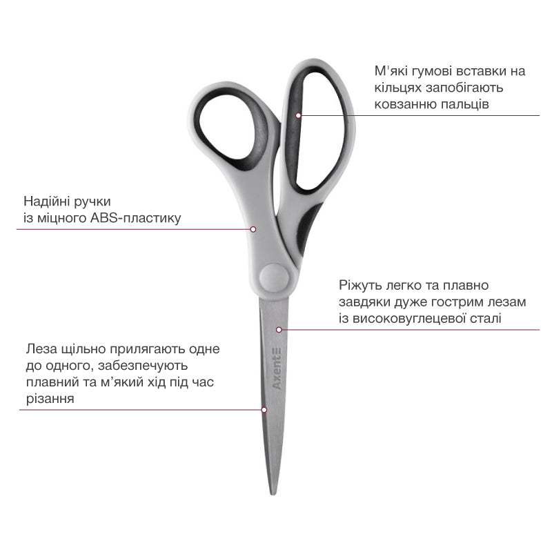 Büroscheren Axent Duoton 6302-01-A, 20 cm, mit gummierten Komfort-Griffen,grau-schwarz