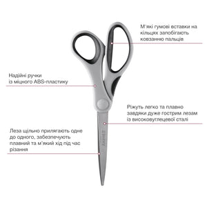Büroscheren Axent Duoton 6302-01-A, 20 cm, mit gummierten Komfort-Griffen,grau-schwarz