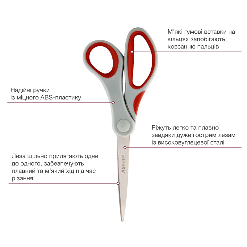 Büroscheren Axent Duoton 6302-06-A, 20 cm, mit gummierten Komfort-Griffen, grau-rot