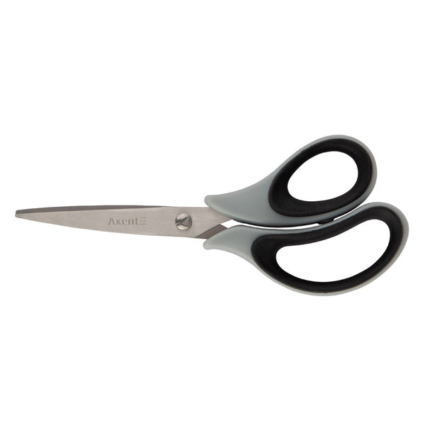 Büroscheren Axent Duoton Soft 6101-01-A, 16,5 cm, mit gummierten Komfort-Griffen, grau-schwarz