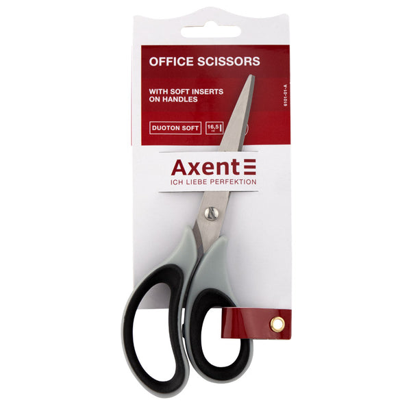 Büroscheren Axent Duoton Soft 6101-01-A, 16,5 cm, mit gummierten Komfort-Griffen, grau-schwarz