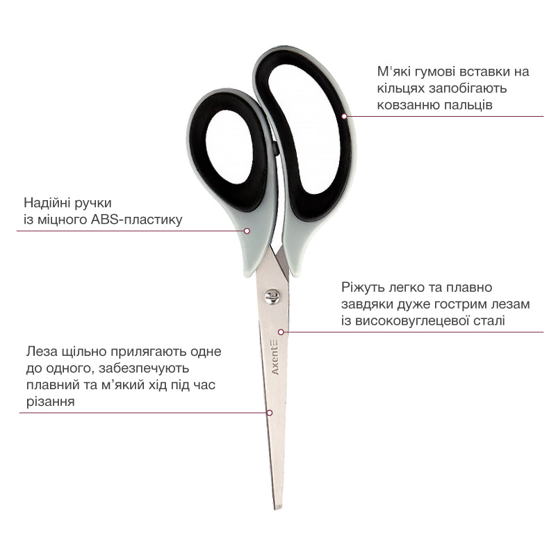 Büroscheren Axent Duoton Soft 6102-01-A, 21 cm, mit gummierten Komfort-Griffen, grau-schwarz