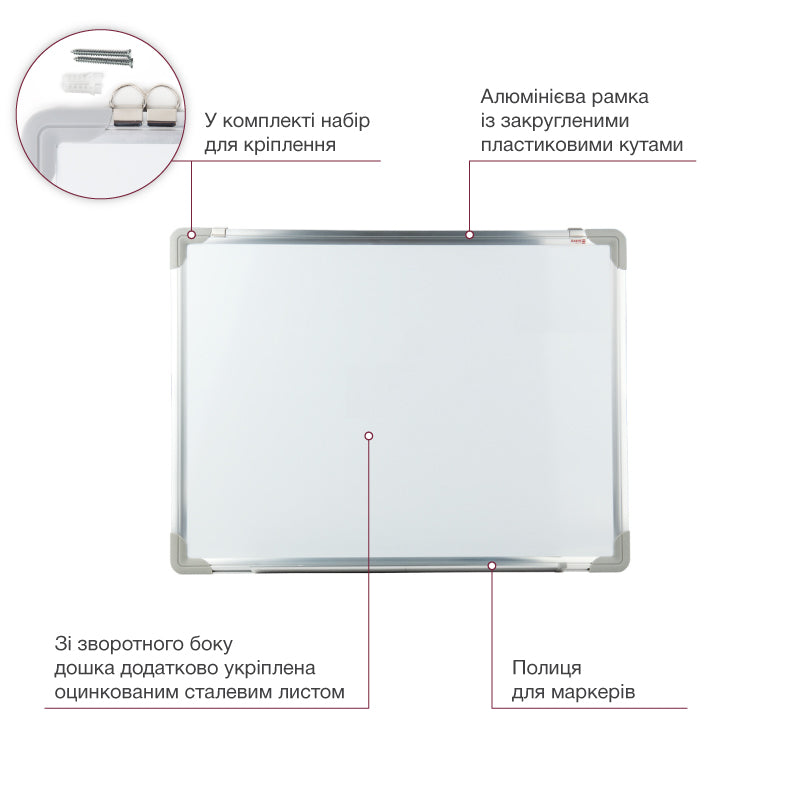 Whiteboard magnethaftend Delta D9611, trocken abwischbar, 45x60 cm, Alu-Rahmen