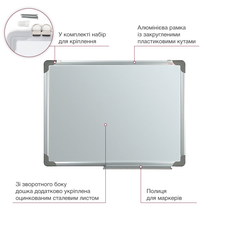Whiteboard magnethaftend Delta D9612, trocken abwischbar, 60x90 cm, Alu-Rahmen