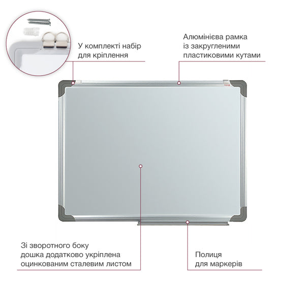 Whiteboard magnethaftend Delta D9612, trocken abwischbar, 60x90 cm, Alu-Rahmen