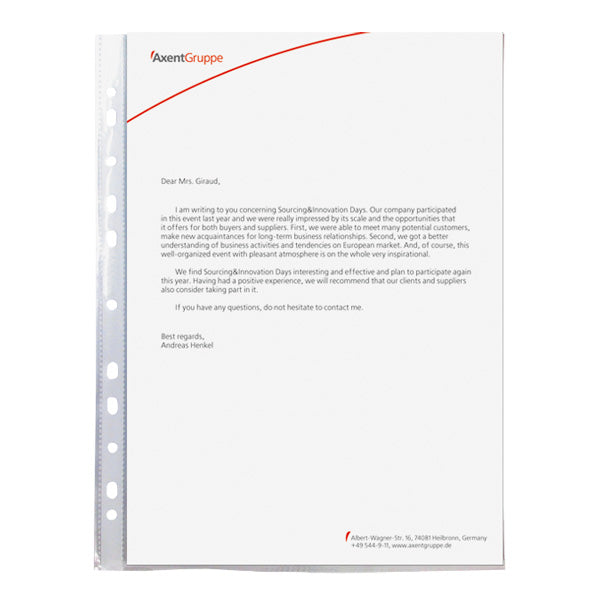 Sheet protector Axent 2004-00-A, А4+, glossy, 40 mcm (100 pcs.)