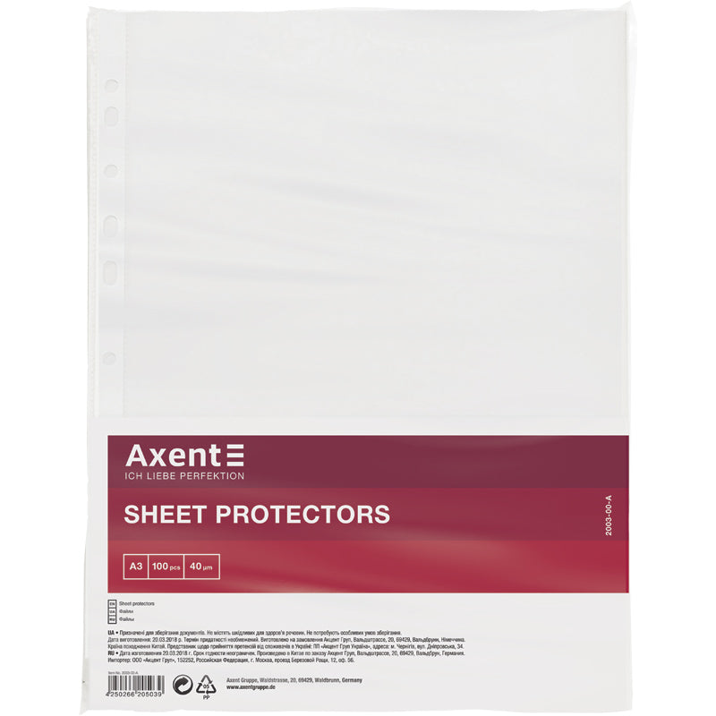 Prospekthülle Axent 2003-00-A, A3, glänzend 40µm, 100 St., hochformat