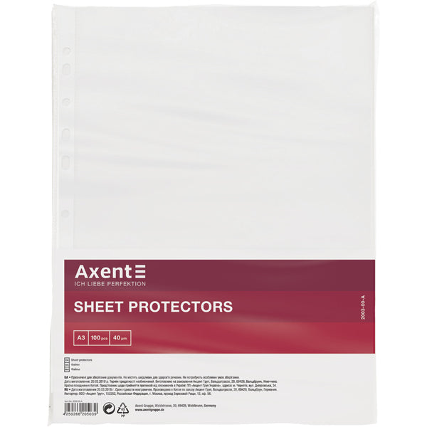 Prospekthülle Axent 2003-00-A, A3, glänzend 40µm, 100 St., hochformat