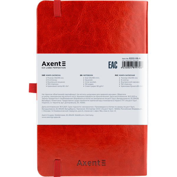 Notizbuch Axent Partner Lux 8202-06-A, A5-, 125x195 mm, 96 Blatt, kariert, harter Einband, rot