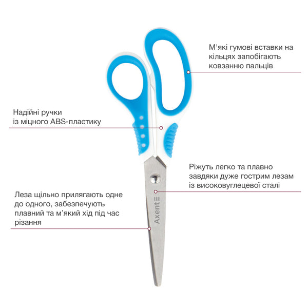 Büroscheren Axent Shell 6304-02-A, 18 cm, mit gummierten Komfort-Griffen, weiß-blau