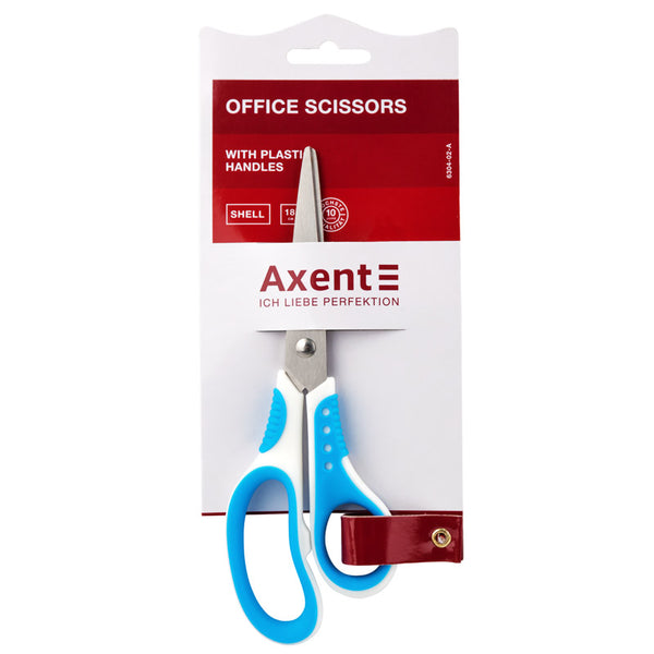 Büroscheren Axent Shell 6304-02-A, 18 cm, mit gummierten Komfort-Griffen, weiß-blau