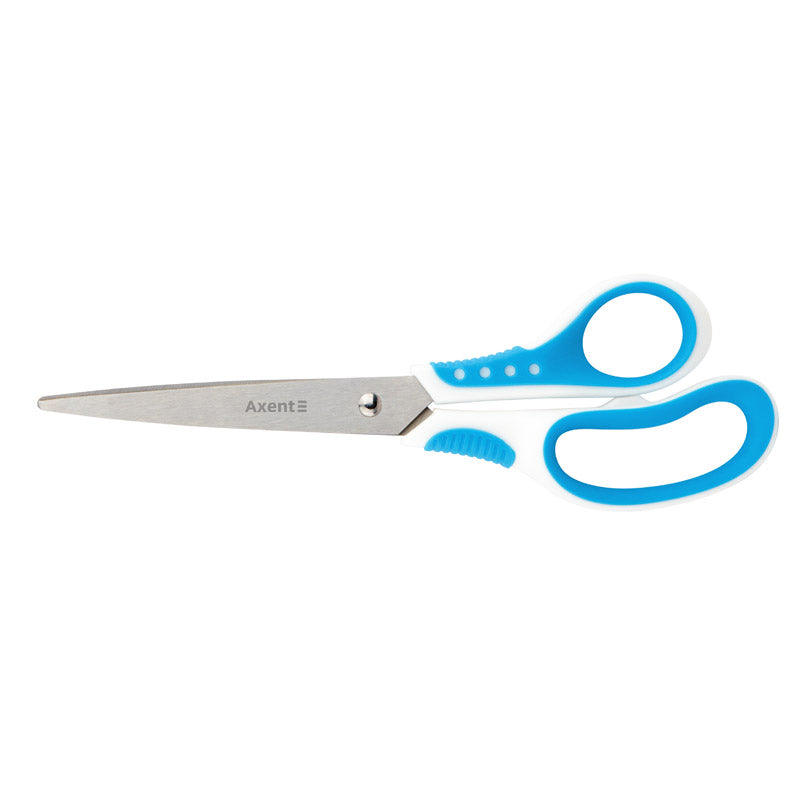 Büroscheren Axent Shell 6305-02-A, 21 cm, mit gummierten Komfort-Griffen, weiß-slau
