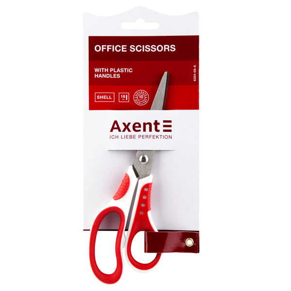 Büroscheren Axent Shell 6304-06-A, 18 cm, mit gummierten Komfort-Griffen, weiß-rot