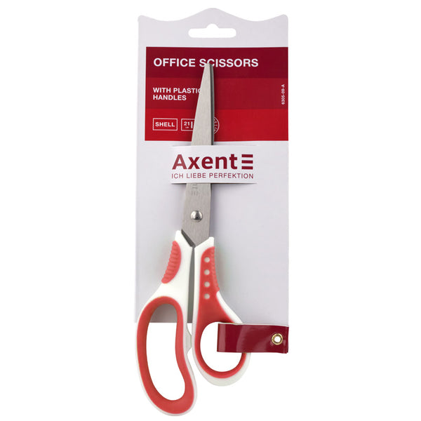 Büroscheren Axent Shell 6305-06-A, 21 cm, mit gummierten Komfort-Griffen, weiß-rot