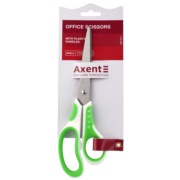 Büroscheren Axent Shell 6305-09-A, 21 cm, mit gummierten Komfort-Griffen, weiß-salat