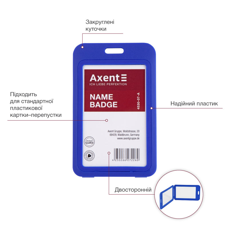 Vertikale Badge Axent 4530-07-A, 54x85 mm, blau