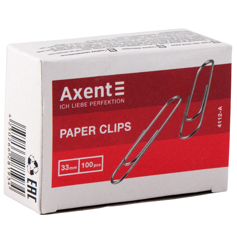 Büroklammern Axent 4112-A, 33 mm, 100 Stück, vernickelt