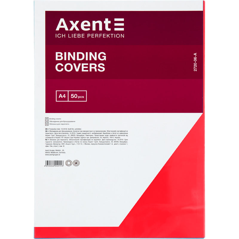 Kunststoffabdeckung Axent 2720-06-A, A4, 50 Stück, transparente rot