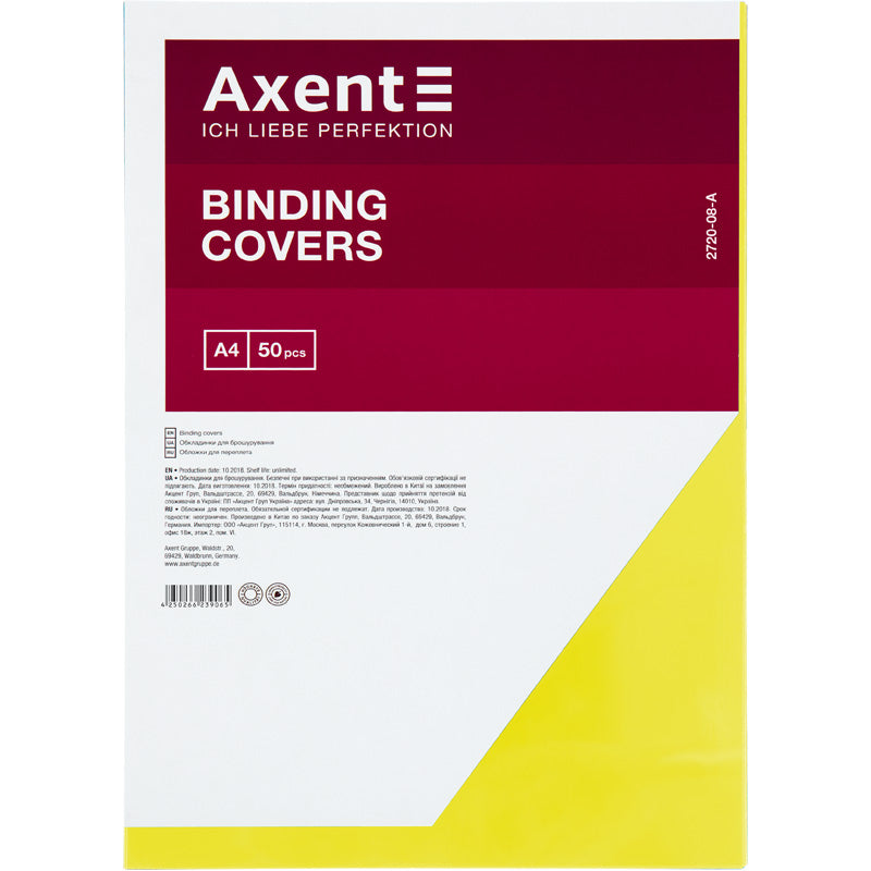 Kunststoffabdeckung Axent 2720-08-A, A4, 50 stück, transparente gelb