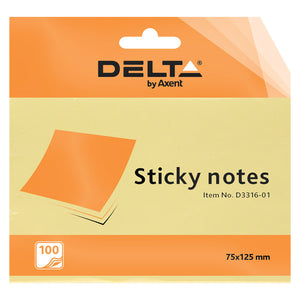 Haftnotizblock Delta D3316-01, 75x125 mm, 100 Blatt, Papierblock mit Kleberücken, gelb