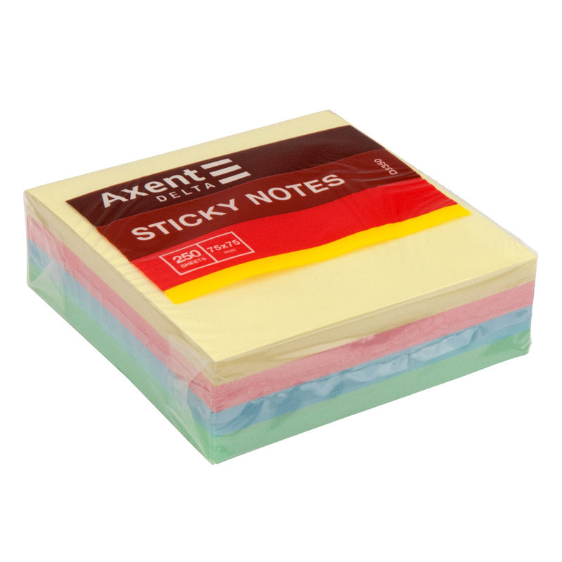Haftnotizblock Delta D3350, 75x75 mm, Papierblock mit Kleberücken, 250 Blatt, pastellfarben