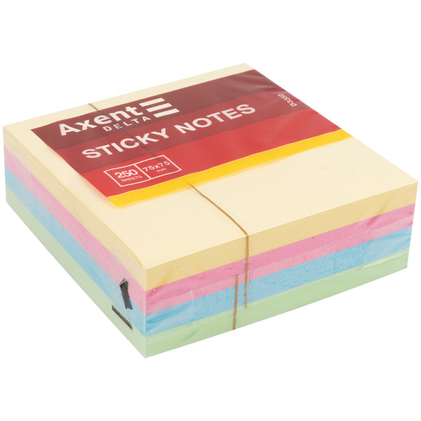Haftnotizblock Delta D3350, 75x75 mm, Papierblock mit Kleberücken, 250 Blatt, pastellfarben