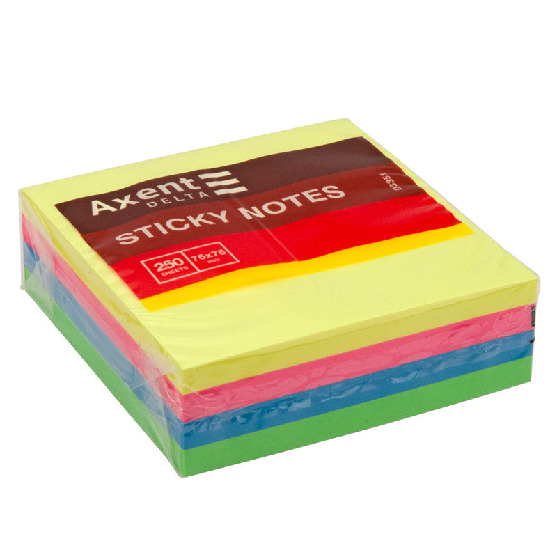 Haftnotizblock Delta D3351, 75x75 mm, Papierblock mit Kleberückseite, 250 Blatt, neonfarben