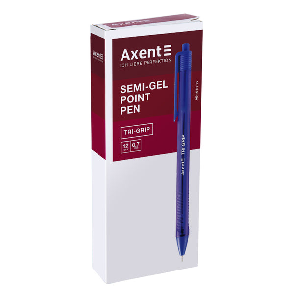 Semi-gel pen Axent Tri-Grip AB1081-02-A, retractable, blue