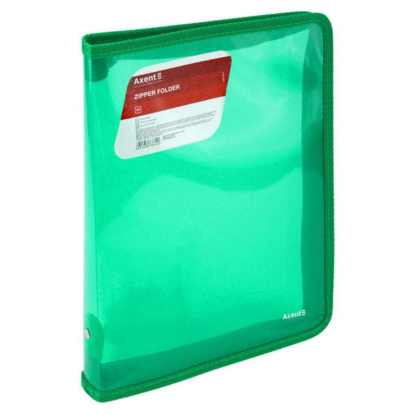 Extensional folder with zipper Axent 1802-26-A, B5, transparent green