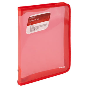 Extensional folder with zipper Axent 1802-24-A, B5, transparent red