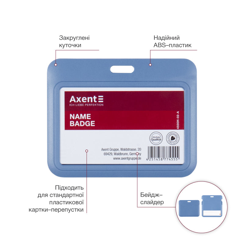 Horizontaler Badge-Slider Axent 4500H-02-A 85x54 mm, Blau