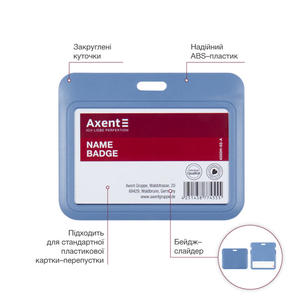 Horizontaler Badge-Slider Axent 4500H-02-A 85x54 mm, Blau