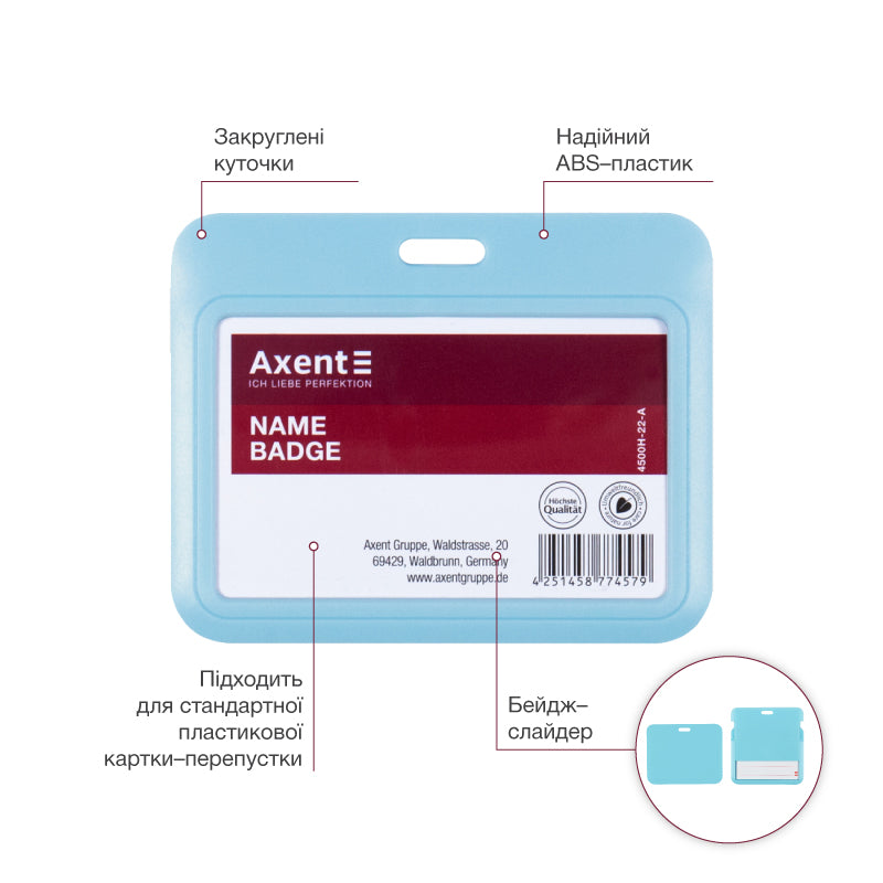 Horizontaler Badge-Slider Axent 4500H-22-A 85x54 mm, Blau