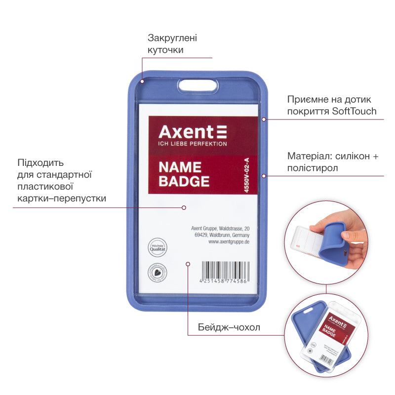 Verticaler Badge-Halter Axent 4550V-02-A 54x85 mm, blau