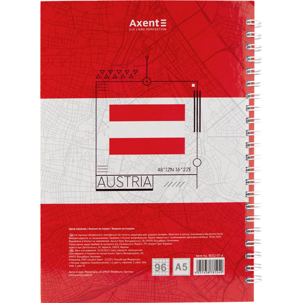 Spiral Notebook Axent Flags Vienna 8032-07-A, A5, 96 sheets, hard cover