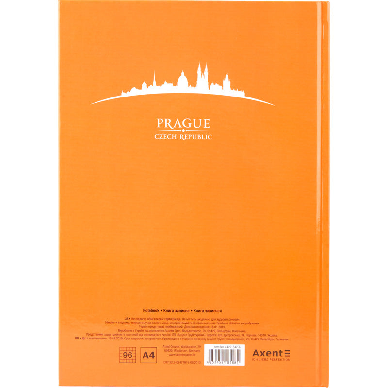 Notebook Axent Maps Prague 8422-542-A, A4, 96 sheets, squared, peach